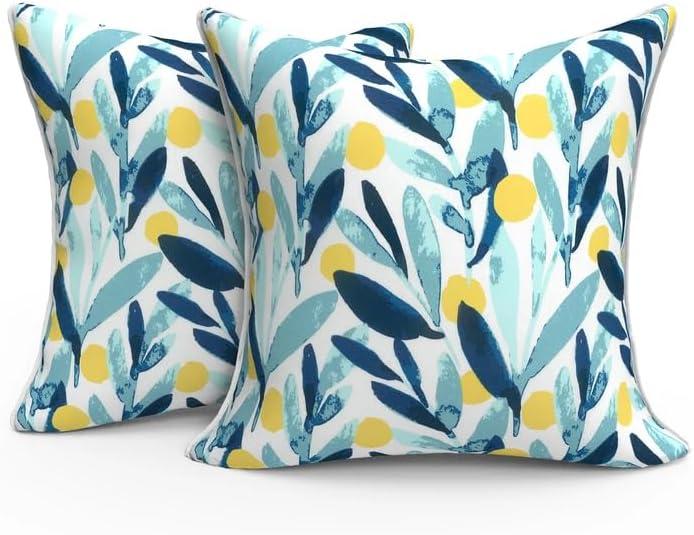 Outdoor Throw Pillow Covers Pack of 2, Decorative Water Repellent Square Pillow Cases with Piping 18x18 Inch, Leaves Multi