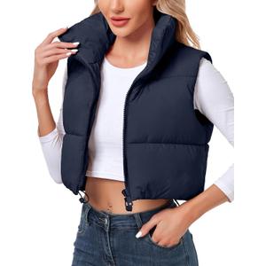 Polu Women's Cropped Puffer Vest Jacket Sleeveless Winter High Stand Collar Lightweight Vest for Women with Zip Gilet, XS