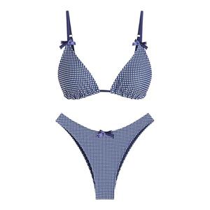 seamoly Womens String Bikini Sets Bowknot Triangle High Cut Thong Open Back Bathing Suit 2 Piece Swimsuits Blue Gingham S