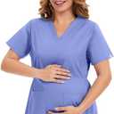 Kitmaz Women's CloudHaven Maternity Scrub Top - V-Neck Soft Stretch Shirt for Pregnancy | 2 Pockets (X-Large, Ceil Blue)