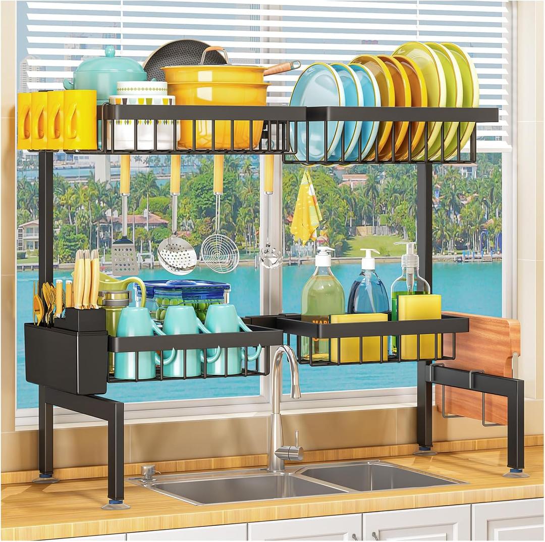 ARSTPEOE 2 Tiers 4 Baskets (one More Than Others) Over The Sink Dish Drying Rack,fits All Sinks (from 24.8" to 35.4"),2-Tier Adjustable Sink Rack,Dishes Rack Kitchen Storage Organizer Space Saving