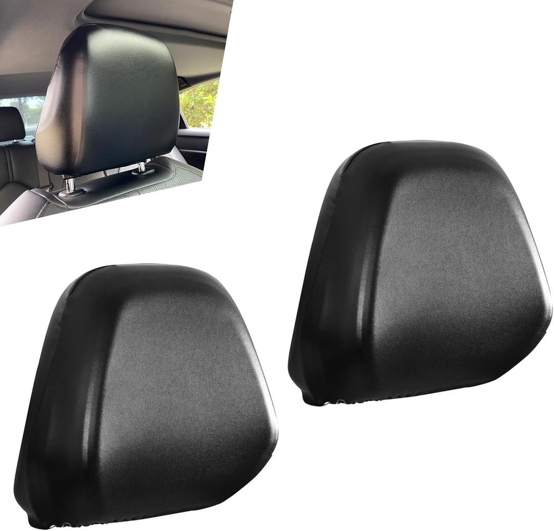 Shakas 2 PCS Cars Headrest Covers, Full Wrap-around Non-marking Fit Anti-scratch Protector, Waterproof Leather Portable Reusable Elastic Dust Cover, for Most Cars Seat Headrest Accessories (Black #S)