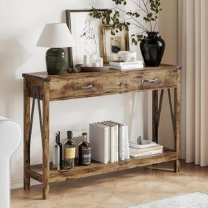 ChooChoo 47'' Farmhouse Console Table with Drawer, Entryway Table with Storage Shelf, Rustic A-Design Sofa Table for Hallway, Entrance, Living Room, Rustic Brown 