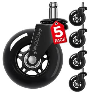 TICONN Office Chair Caster Wheels Set of 5 for Tile, Hardwood Floors and Carpets, Universal Fit for Most Chairs (Black)