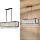 LMQNINE Modern Rectangle Chandelier for Dining Room, Black Crystal Chandelier Linear Light Fixture, Farmhouse Chandeliers for Kitchen Island, Bar Table, L35.43'' x W11.81'' x H9.84'', Square-35.43in