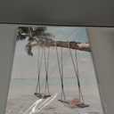 Beach Coastal Canvas Wall Art: Seaside Palm Tree Painting Ocean Swing Hanging on Coconut Trees Picture Light Blue Sky Seascape Artwork Decor for Living Room Bathroom 16" x 11"