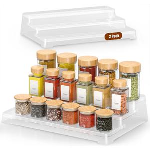 MUDEELA 2 Pack Spice Rack Organizer for Cabinet, 3 Tier Spice Organization for Cabinet, Non-Skid Spice Shelf with Protection Railing, Versatile Seasoning Organizer for Kitchen Pantry Counter