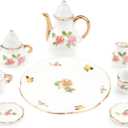 Dollhouse 1:6 Porcelain Tea Cup Sets 8 Pcs Set Miniature Ceramics Dollhouse Accessories Flower Pattern Teapot Platter Dish Sets Dollhouse Kitchen Supplies Decoration (Butterfly)