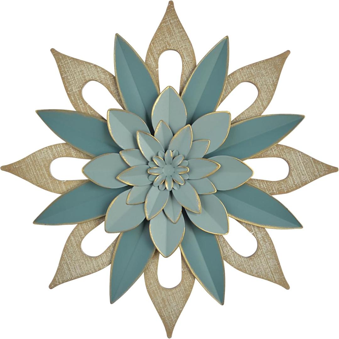 JWZSKZYZ Blue Metal Flower Wall Decor, Modern Iron Floral Wall Art Sculpture Farmhouse Hanging Decoration for Home Living Room, Bathroom, Kitchen, indoor, Patio Porch (1-C)