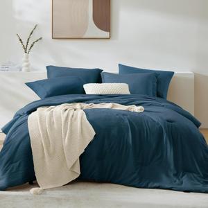 WRENSONGE Queen Comforter Set- 7 Pieces Soft Blue Bed in a Bag with Fitted Sheet, Flat Sheet, 2 Pillow Shams, and 2 Pillowcases- Warm Bedding Sets Queen for All Season (Queen(90"x90"))