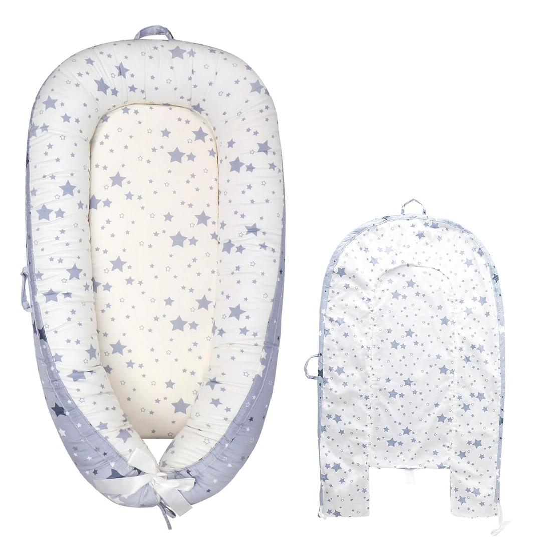 Infant Baby Lounger Replaceable Cover co-Sleeping Newborn Baby Nest Backup Cover Breathable Machine Washable (Blue Star)