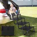 Extra Wide Dog Stairs for Car, Foldable Dog Ramp for Car with Non-Slip Surface, Lightweight Steps for SUV, High Beds, Truck, Supports up to 250 lbs, 4 Steps