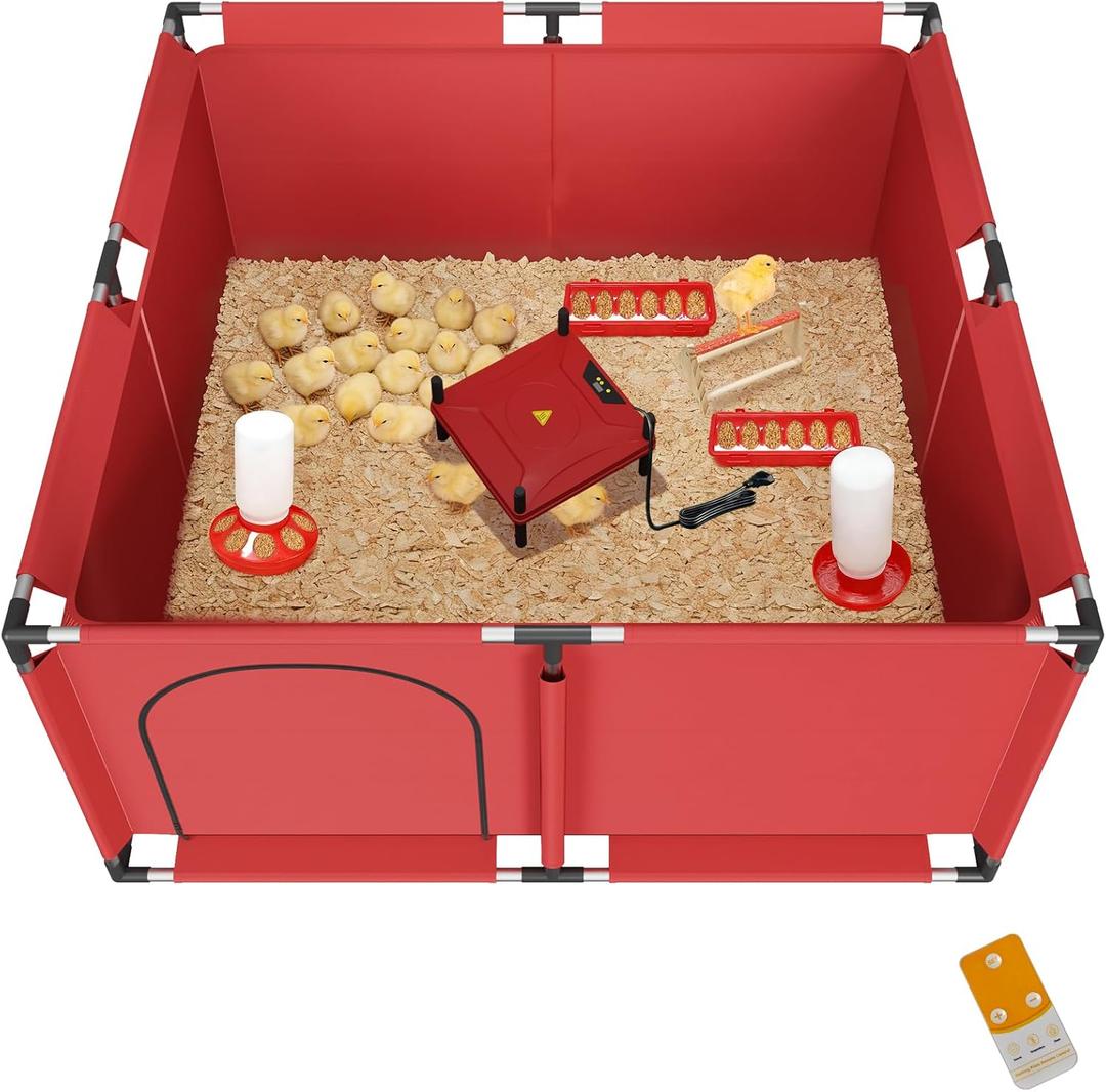 Brooder Box for Chicks, All-in-One Chick Starter Kit, Stainless Steel Frame Baby Chicken Brooder Playpen with 250W Heat Lamp, Perch, Feeder & Waterer Set, Up to 30 Chicks, Square Style