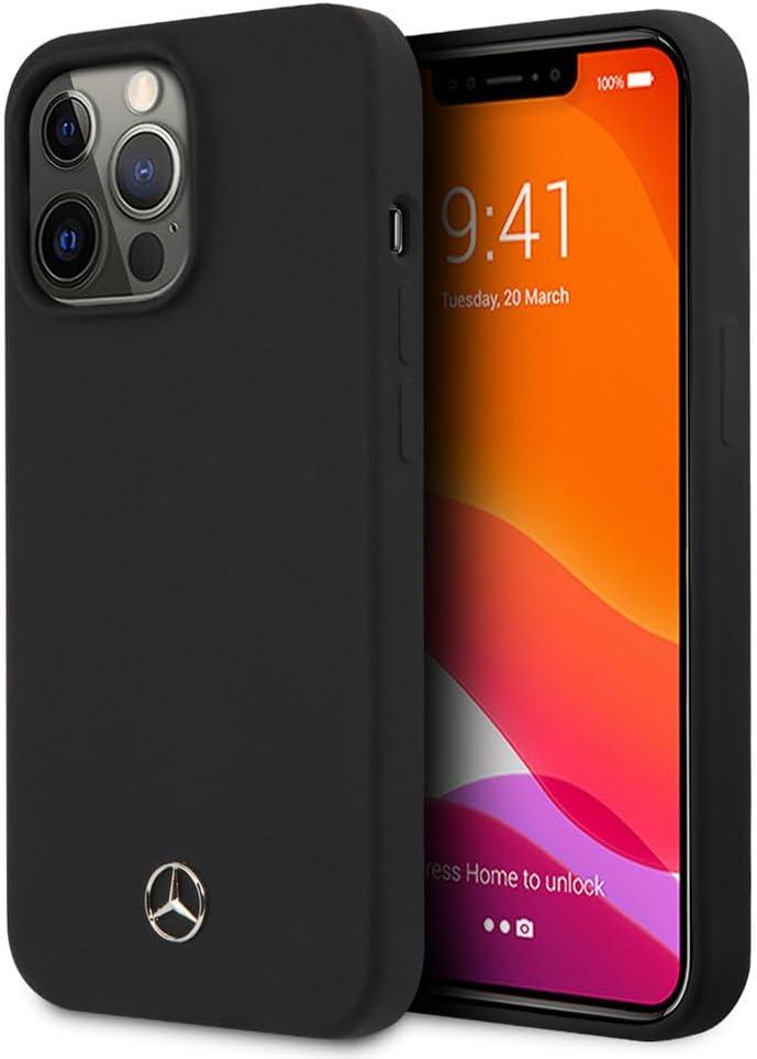 CG MOBILE Mercedes-Benz Phone Case for iPhone 14 Pro Max in Black with Microfiber Interior, Liquid Silicone Smooth & Anti-Scratch Protective Case with Easy Snap-on, Shock Absorption & Signature Logo