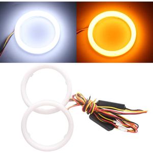 Qasim 1-Pair 90MM White+Amber Switchback 108SMD 4014 LED Halo Ring Angel Eyes Led DRL Fog Light Turn Signal Lamps 12V