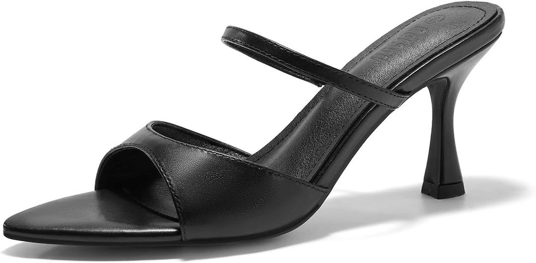 Womens Pointed Open Toe Heeled Sandals Strap Slip On High Heels Backless Mules Dress Shoes (M)