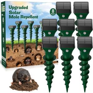 Mole Repellent Solar Powered, 8-Pack Snake Skunk Repeller Outdoor YardUltrasonic Get Rid of Snake Skunk Moles Gopher Groundhog Vole Chipmunk, Waterproof Sonic Spikes Snake Deterrent