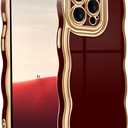 Teageo Wavy Phone Case for iPhone 13 Pro Case for Women Girls, Cute Girly Design Wavy Frame Soft TPU Silicone Shockproof Gold Electroplate Aesthetic Protective for iPhone 13 Pro, Burgundy