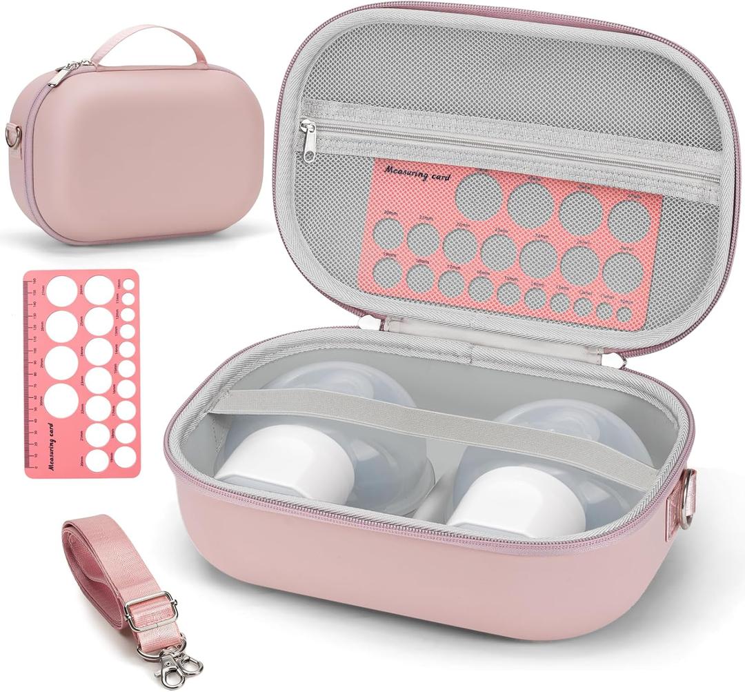 Wearable Breast Pump Bag Carrying Case for Momcozy & Willow, Use with Hands Free Wearable Breast Pumps for eufy Security/Medela/Bluefair, Travel Pumping Bag with Nipple Ruler & Removable Tray(Holds 2) (Pink)