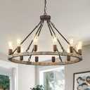 Farmhouse Wagon Wheel Chandelier 31" Wooden Chandelier Light Fixture 12-Light Rustic Chandeliers for Dining Room Living Room Entryway Foyer, 31.5 inch 12-Light
