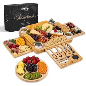 SMIRLY Charcuterie Boards Set - Large Bamboo Cheese Board Set - House Warming Gifts New Home, Wedding Gift for Couple, Bridal Shower Gift, Birthday Gifts for Women