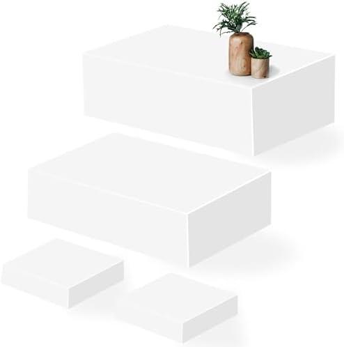 NBTORCH Large Buffet Risers Set of 4, 16"x8"x5" Display Stands, White Acrylic Food Risers for Party, Dessert Table, and Catering, Nesting and Stackable Display Risers