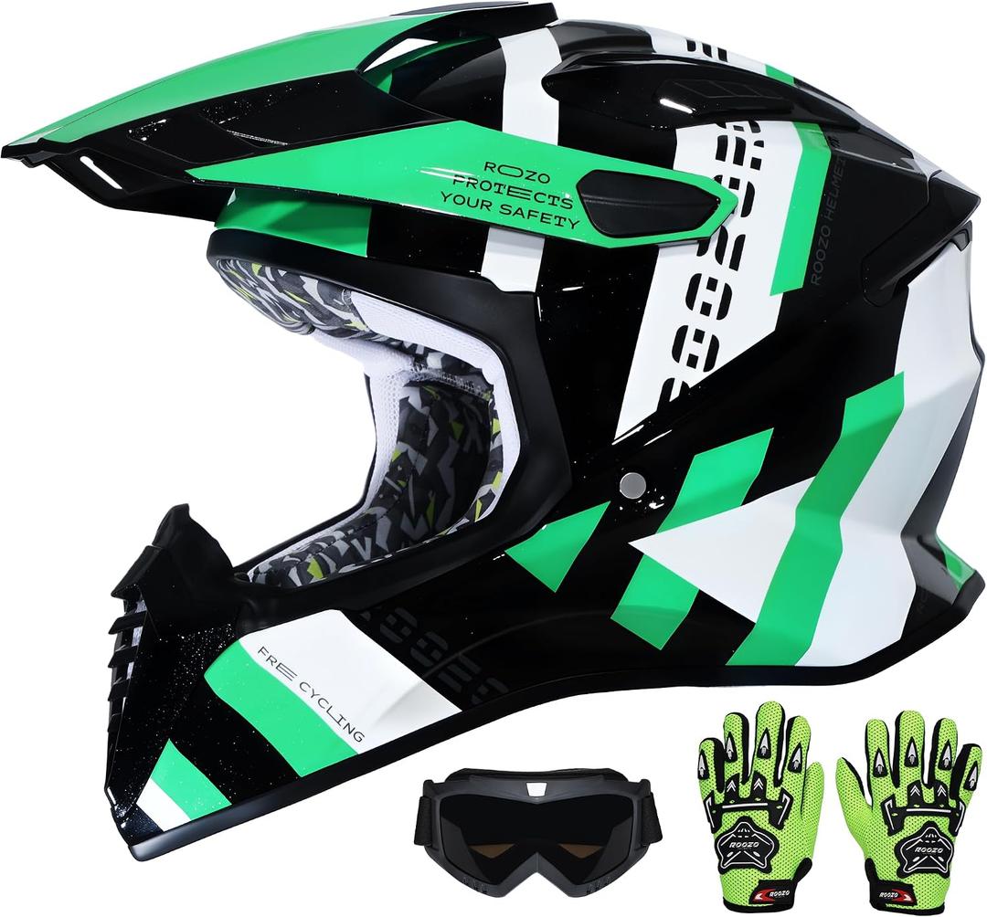 DOT Approved Youth Dirt Bike Helmet Kids Full Face Motocross Helmets Set, M
