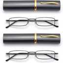Slim Pocket Reading Glasses Men Women, Compact Readers Super Clear Lens, Spring Hinge Metal Frame Eyeglasses 2.0 x