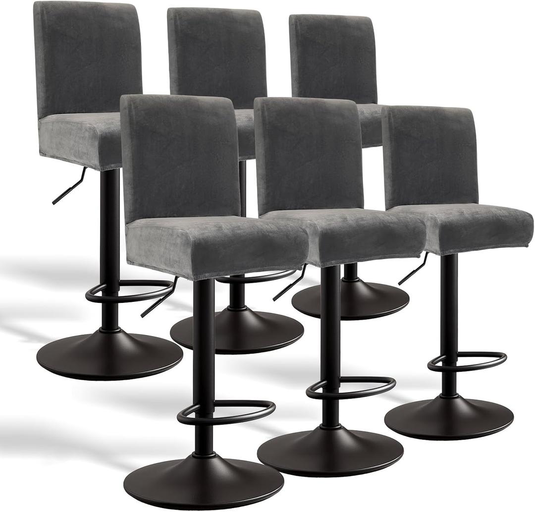 Velvet Bar Stool Chair Covers Stretch Soft Bar Stool Covers with Backs Washable Removable Barstool Seat Covers Set of 2, Barstool Cover Slipcovers for Cafe Pub Dining Room (Velvet Dark Grey)
