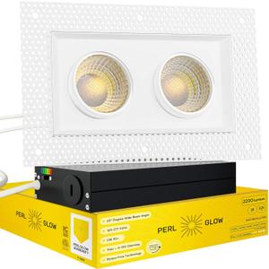 4 inch Trimless 2 Head Multiple Gimbal Downlight Luminaire, White Finish, LED Recessed Light Fixtures Dimmable 28W=225W, 2200 Lumens CRI 90+, 5CCT Selectable 2700K|3000K|3500K|4100K|5000K