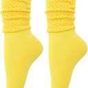 Slouch Socks Women 80s 90s Scrunch Socks Extra Long Slouchy Sock Knee High Sock (Yellow)