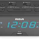 RCA RC571 Digital Alarm Clock Radio with Large Numbers and USB Charging, LED Display, Brightness Display, FM Radio with Presets, Dual Wake, Sleep Timer and Snooze Functions, Black