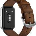 Genuine Leather Bands Compatible with Samsung Galaxy Fit 3, Premium Slim Leather Replacement Straps Wristbands for Galaxy Fit3 SM-R390 Watch Women Men (Retro Walnut)