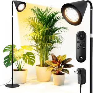 Grow Lights for Indoor Plants, 20W Full Spectrum Growing, 63in Adjustable Height Stand, 4/8/12/16H Auto Cycle Timer, 10 Levels Dimmable Remote Control Standing Grow Floor Lamp for Small to Tall Plant