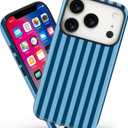 Magnetic for iPhone 17 Pro Case Cute Stripes Phone Case, Shockproof Slim TPU and Hard PC Protective Phone Cover Compatible with MagSafe Designed for Women Girls, Lake Blue