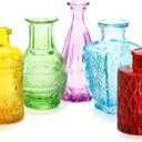 Coloch Set of 10 Colored Bud Vases, Assorted Small Glass Flower Vases Vintage Carved Floral Vase Single Bud Vase in Bulk for Centerpieces, Parties, Wedding Decoration, Office, Home
