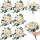 Wavwavw 6 Pcs Artificial Peony Silk Florals Fake Mix Silk Peony Rose Faux Flower Hydrangea Bouquet Elegant Realistic Wedding Floral Centerpiece for Home Party Table Arrangement (Champagne)