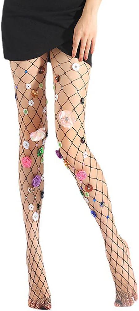 Women Sequins Flower Mesh Tights Fishnet Pantyhose for Stockings
