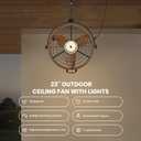 Outdoor Ceiling Fan with Lights, 23 Waterproof Gazebo Fan with Remote Control Smart App, Plug in Caged Ceiling Fan for Patios, Pergola Porch