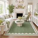 GarveeHome Scalloped Washable Rugs 5x7 Rug for Living Room, 5 x 7 Rug Solid Sage Green Modern Low-Pile Carpet for Bedroom Dining Nursery Non Slip Mat with Rubber Back
