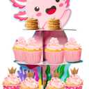 ANGOLIO 3 Tiers Axolotl Cupcake Stand Pink Cute Axolotl Birthday Party Cardboard Cupcake Holder Decorations Cartoon Animal Party Dessert Tower Pink Birthday Supplies for Kids