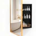Brushed Gold Metal Medicine Cabinet Right-Angled Rectangle-Design,Bathroom Mirror with Storage, Recessed or Surface Mounted, 2 Adjustable Metal Shelves (Brushed Gold, 16x24)