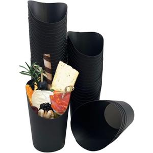 Kingzhuo 50 Pcs French Fry Holder 14oz Paper Charcuterie Cups Take-out Party Cups Disposable Cones Waffle Popcorn Boxes Wedding Food Trays Paper Cones (Black)
