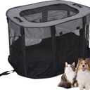 Portable Pet Dog Playpen Kennel Indoor, Foldable Puppy Playpen for Small Animals, Mesh Tent Crate for Travel, Camping, Home & Outdoor, Scratch Proof Dog Exercise Playground Equipment (Black, M, 1)