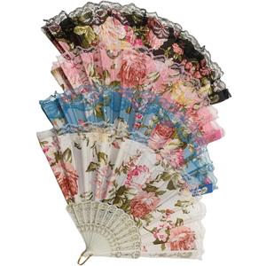 4 Pack Spanish Style Floral Folding Fans Ladies Lace Handheld Fans for Party Wedding Dancing and Home Decoration