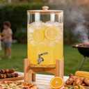 2.2 Gallon Large Water Glass Drink Dispenser with Wood Stand for Parties | Stainless Steel Leak-Proof Spigot, Wide Mouth Opening, Easy to Clean, Lemonade, Juice, Tea, Party Drinks, Birthday Parties