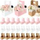 PYQTH 24 Count Kraft Paper Flower Gift Bags Disposable Drink Carrier with Handle 2 Cup Flower Paper Holder Boxes Floral Gift Bags for Mothers Day Wedding Birthday (Multicolor)
