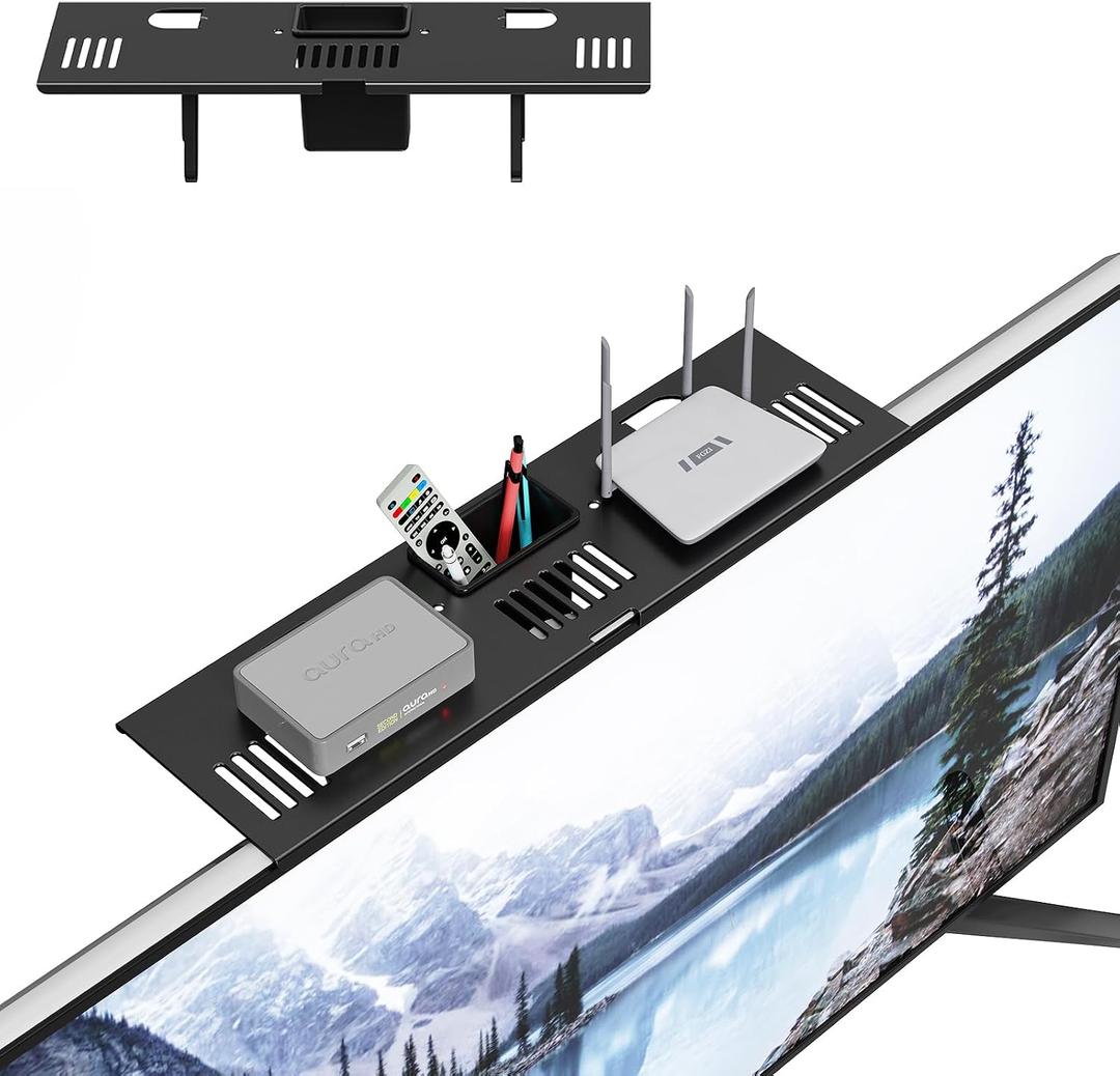 CABTE Adjustable Steel TV Top Shelf, Floating TV Stand, Universal Monitor Shelf for Soundbar, Game Console, Cable Box, Router Shelves (16.93x4.72inch with 1 Boxes)