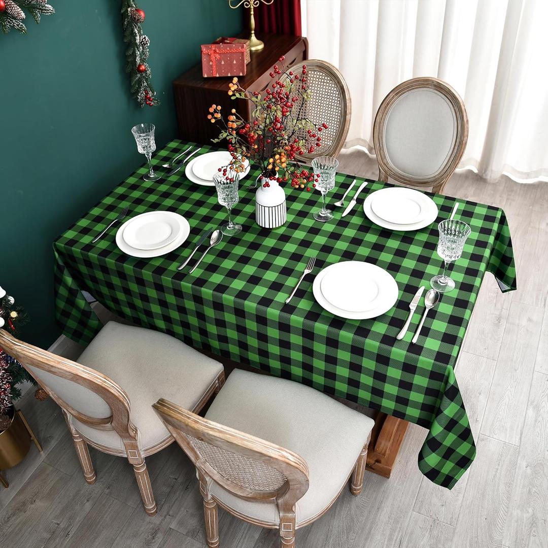Essifunia Waterproof Checkered Tablecloth Fabric - Rectangle 58x84 Inch Green St Patricks Day Table Cloth for Indoor/Outdoor Use - Irish Table Cover for Christmas, BBQs, and Parties
