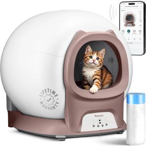 Self Cleaning Litter Box with Auto Safety Sensors for Multiple Cats - Automatic Cat Litter Box Self-Cleaning - Covered Odor Removal with APP Control - Compatible On All WiFi - Electric Robot (Pink)